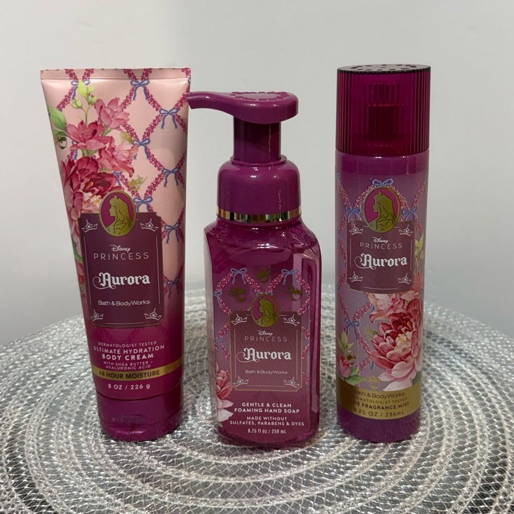 BBW Disney Princess Aurora Fragrance Mist, Body Cream and Foaming Hand Soap NWT